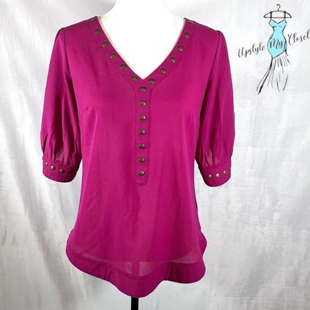 41 Hawthorne fuchsia pink studded blouse top size small